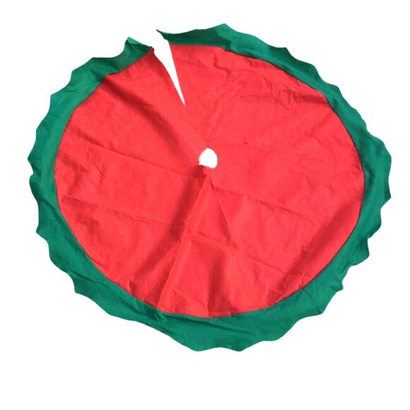 ROUND RED/GREEN CHRISTMAS TREE SKIRT DECORATION - Picture 1 of 4